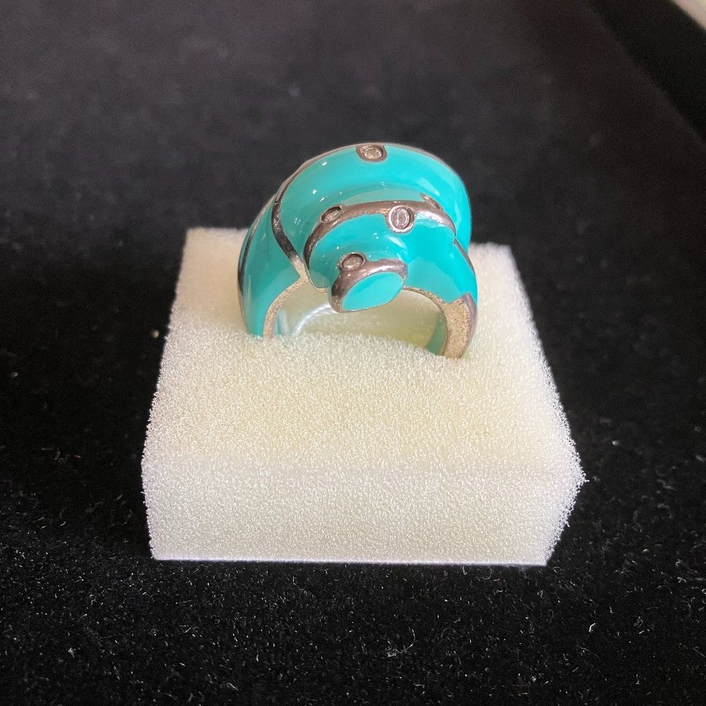 Turquoise Enamal Shell Ring - Picture 2 of 5